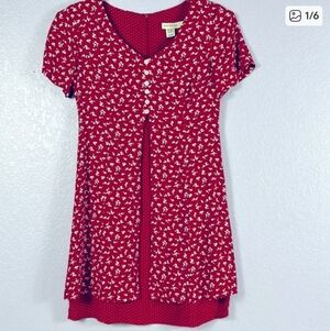 Ann Taylor floral, print, short sleeve, red dress size 4